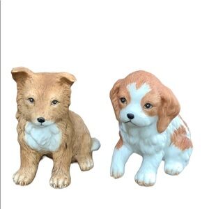 EUC Homco Set of 2 Puppies Dogs Figurines Collie and Cocker Spaniel - #8828